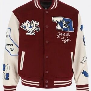 True Religion Varsity Jacket - Maroon and White AXS